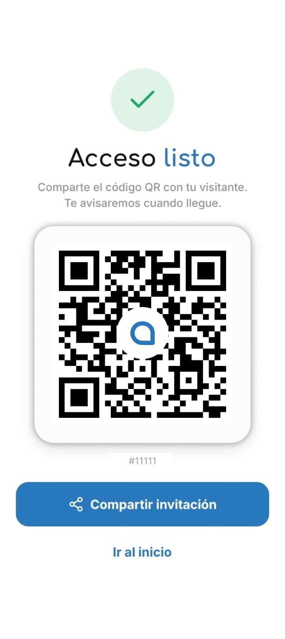 Pantalla de la app AnunciaYa con el código QR de acceso listo para compartir